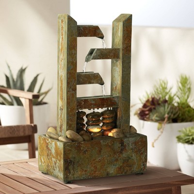 Zigzag Brown Slate Zen Tabletop Water Fountain with Light