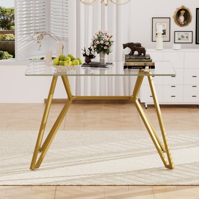 Modern Glass Dining Table for 2-6 with Metal Legs, Space-Saving Table for Kitchen, Dining Room, Living Room, Office or Apartment-Tanpinhause