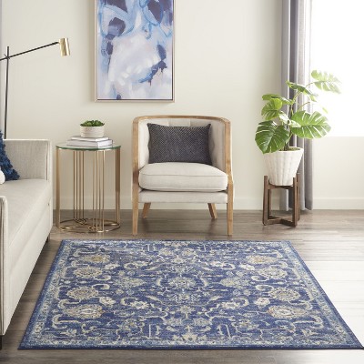 Navy Blue Traditional Persian 4' x 6' Synthetic Area Rug