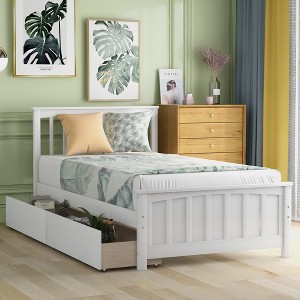 Twim Size Wood Platform Bed with Two Drawers - 1 of 4