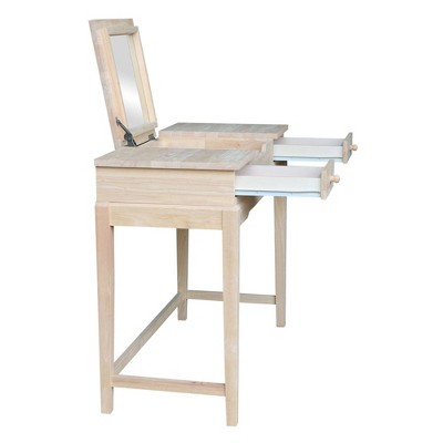 Classic Unfinished Rubberwood Vanity Table with Flip-Up Mirror
