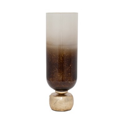 Modern Glass Metal Pillar Candle Holder with Accents, Elegant Ombre Finish, Decorative Home & Office Accent