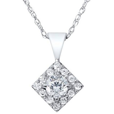 Pompeii3 1/4ct Diamond Halo Princess Cut Shape Pendant Necklace 14K White Gold