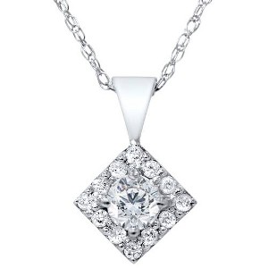 Pompeii3 1/4ct Diamond Halo Princess Cut Shape Pendant Necklace 14K White Gold - 1 of 4