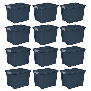 Sterilite 12 Gal Stackable Plastic Storage Tote Container w/ Lid, Blue (12 Pack) - 1 of 4