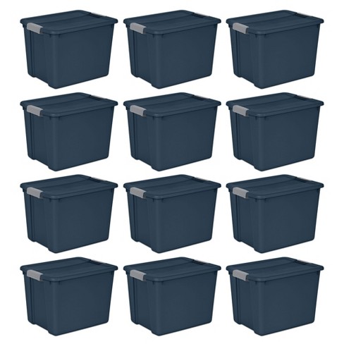 Sterilite 12 Gallon Stackable Plastic Storage Tote Container Organizer Bin  With Latching Lid For Home And Garage Organization, Blue (8 Pack) : Target