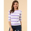 INSPIRE CHIC Women's Stripes Casual Basic Elbow Sleeves Boat Neck Slim Fit T-Shirts - 3 of 4