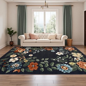 Washable Floral Area Rug Living Room Rug, Foldable Soft Indoor Carpet for Bedroom, Office & Dinning Room - 1 of 4