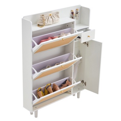 PDTEND Modern Minimalist Rattan Storage Shoe Cabinet