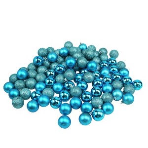 Northlight 96ct Shatterproof 4-Finish Christmas Ball Ornament Set 1.5" - Turquoise - 1 of 2