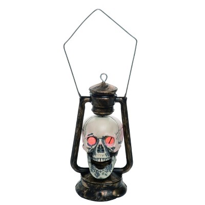 Transpac Foam 10 in. Halloween Skull Light Up Lantern Black