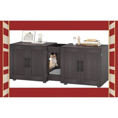 Double Cat Litter Box Enclosure with Litter Mat, Wooden Hidden Cat Washroom Furniture for 2 Cats, Storage Cabinet, 55" L x 17.7" W x 20.6" H