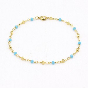 RMZ GOLD NYC 18K GOLD FILLED HIGH POLISH FINSH HIGH FINISH POLISH TURQUOISE BALL ANKLE BRACELET - 1 of 4