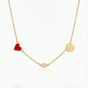 Inez Red Heart Necklace with Diamond & Zodiac Sign - 1 of 1