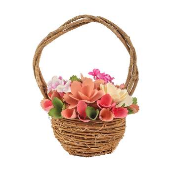 10" Artificial Spring Pink Floral Arrangement in Basket - National Tree Company