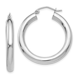 Black Bow Jewelry 4mm, 14k White Gold Classic Round Hoop Earrings, 30mm (1 1/8 Inch) - 1 of 4