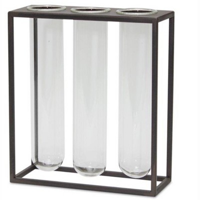 HomeRoots 9" Clear And Brown Cylinder Metal Table Vase