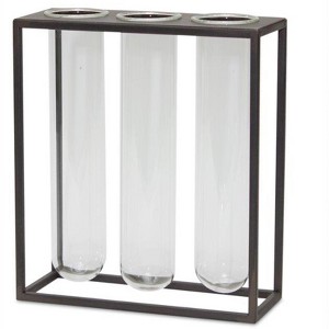 HomeRoots 9" Clear And Brown Cylinder Metal Table Vase - 1 of 4