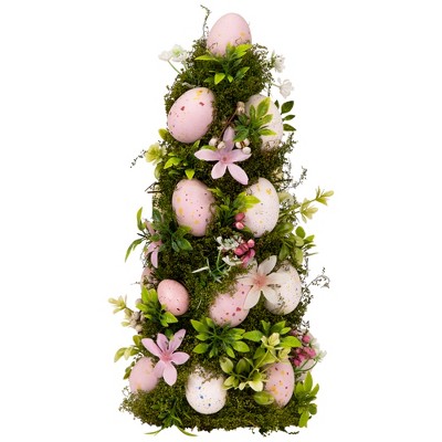 Northlight Floral and Foliage Easter Egg Tree - 14" - Pink and White