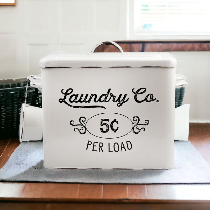 AuldHome Design Enamelware Laundry Powder Container, Farmhouse Style Metal Detergent Bin w/ Scoop, 2 of 9