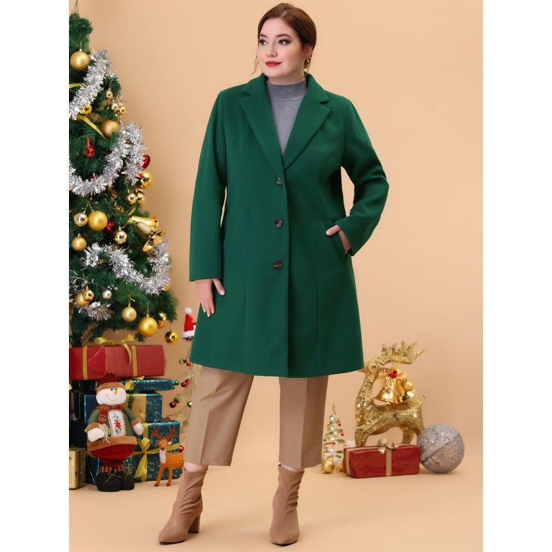 Agnes Orinda Women's Plus Size Winter Notched Lapel Single Breasted Pea Coats, 3 of 7