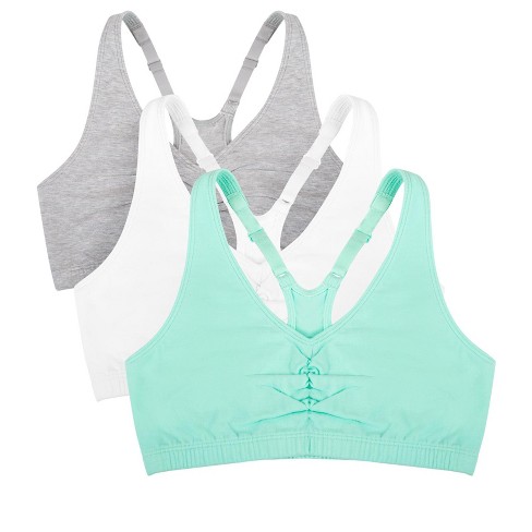 Fruit Of The Loom Women's Shirred Front Racerback Sports Bra 3-pack Mint  Chip/white/grey Heather 38 : Target