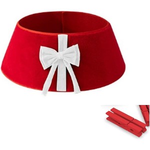 33inch Green&Red Adjustable Xmas Tree Base Cover - Festive Tree Collar with Bow, Christmas Tree Skirt Alternative - 1 of 1