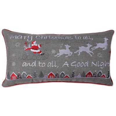 Indoor Christmas 'Merry Christmas To All' Rectangular Throw Pillow: Santa Sleigh, Embroidered - Pillow Perfect