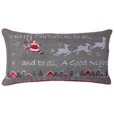 Indoor 'Merry Christmas To All' Lumbar Throw Pillow Gray - Pillow Perfect