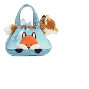 Aurora Fancy Pals 7" Peek-A-Boo Fox Pet Carrier Blue Stuffed Animal - 1 of 3