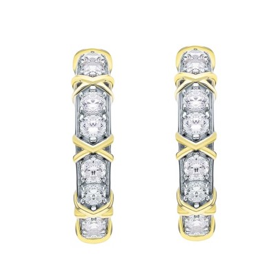X's and O's Half Hoop Earrings for Women Two Tone Gold Plated CZ Ginger Lyne Collection