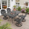 5-Piece Rectangle Cast Aluminum Outdoor Patio Dining Set with Swivel Chairs & Brown Cushions & Umbrella Hole - 4 of 4