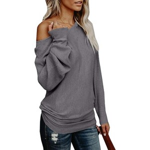 Imily Bela Off The Shoulder Sweater Oversized Knit Long Sleeve Tunic Top For Women - 1 of 4