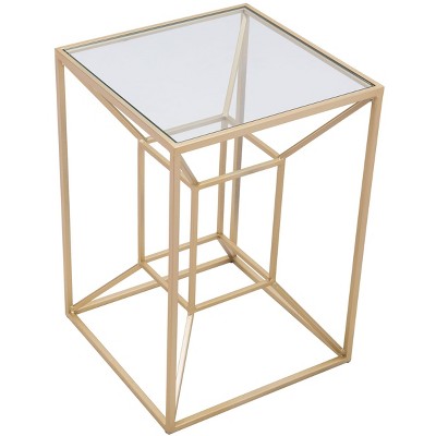 Gold and Glass Boxy Metal Accent Table