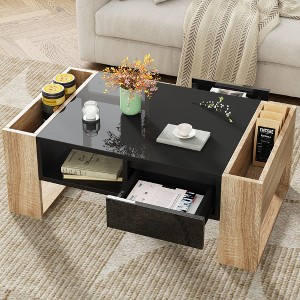 41.3" x 23.6" High Glossy Practical Two Tone Coffee Table, with 2 Drawers, Hidden Compartments & Open Storage Shelf, for Living Room - 1 of 4