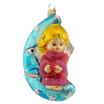 Christopher Radko Company Watch Over Me  -  One Glass Ornament 4.25 Inches -  Ornament Polish Home Angel Moon  -  97Sp26  -  Glass  -  Multicolored
