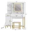Makeup Vanity Desk with Mirror Lights, Vanity Table with Charging Station, Visible Drawers, Storage & Stool, White - 2 of 4