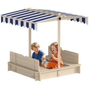 Outsunny Covered Sandbox with Lid with Adjustable Canopy for Kids, Outdoor Play Equipment with Benches, Backyard Outdoor Activity Sensory Toy - 1 of 4