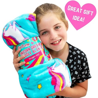 Large Blue Unicorn and Mermaid Fleece Blanket for Girls