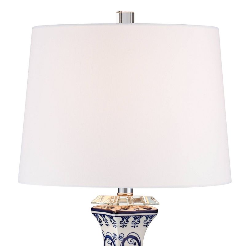Barnes and Ivy Traditional Asian-Inspired Table Lamp with Dimmer 28" Tall Blue White Floral Porcelain White Drum Shade for Bedroom Living Room Bedside, 4 of 10