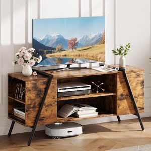 TV Stand with Slanted Metal Legs, Industrial Media Console with Adjustable Open Shelves, Wooden Entertainment Center Television Stand - 1 of 4