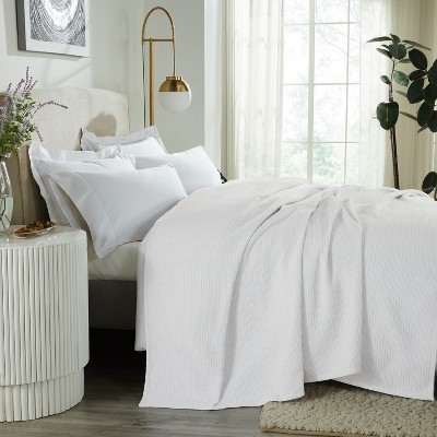 King Size White Cotton Waffle Weave Reversible Blanket