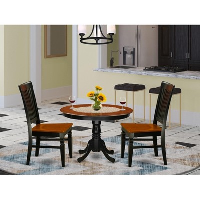 East West Furniture 3 Piece Dinner Table Set contain A Wooden Table and 2 Platinum Gray Faux Leather Person Chairs with Stylish Back- Linen White
