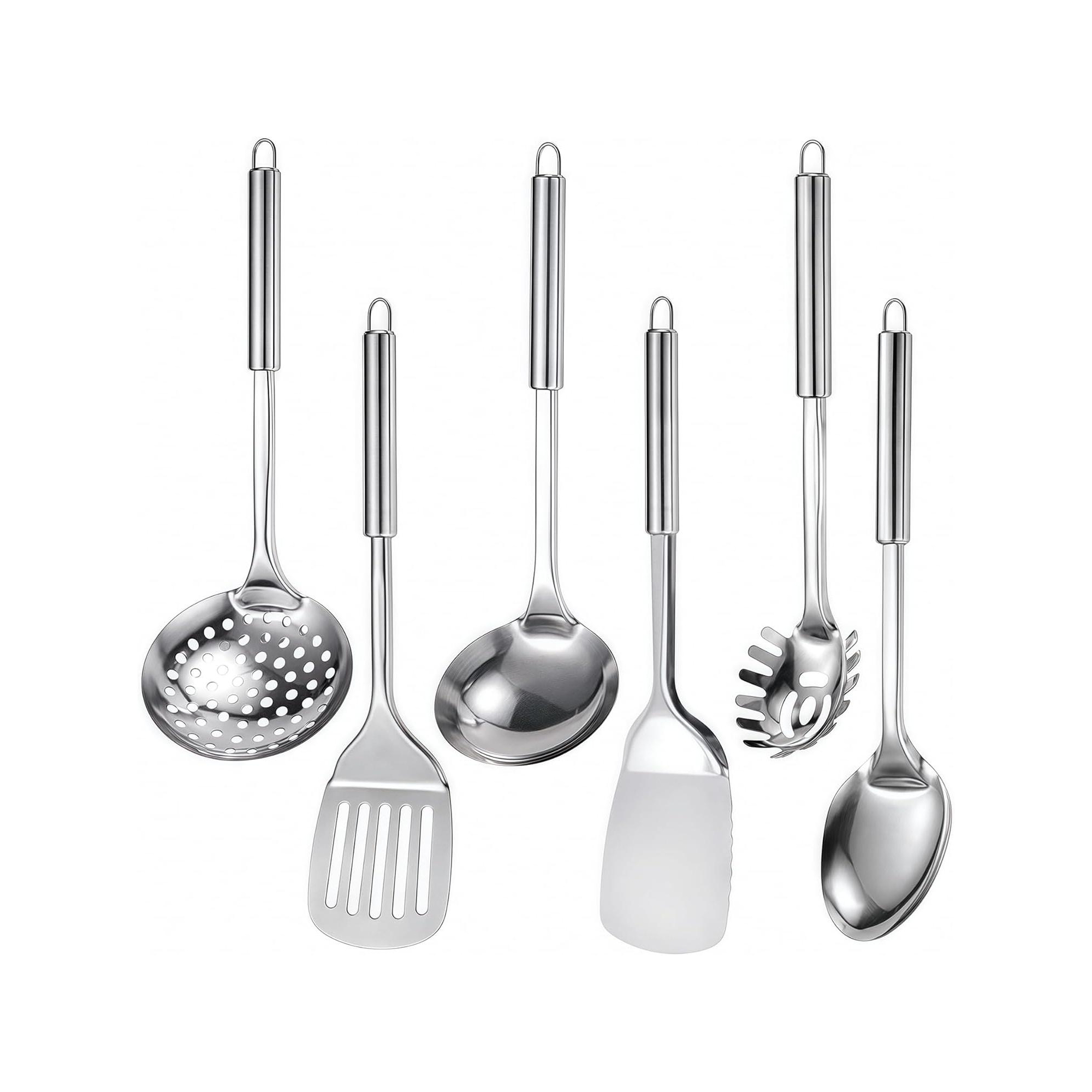 Home Collection 6 Piece Stainless Steel Cooking Utensil Set Heat Resistant Tools