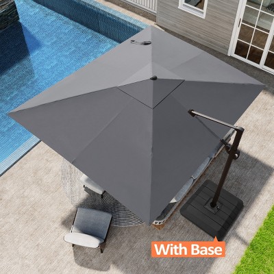 Pellebant 9x10.5FT Cantilever Umbrella Outdoor 360 Degree Rotation Offset Umbrella 6 Heights Adjustable with Base
