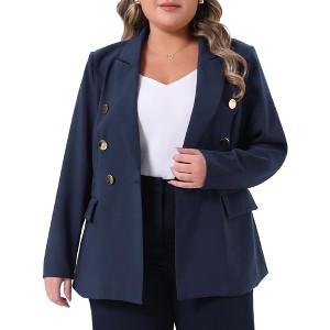 Agnes Orinda Women's Plus Size Office Work Notch Lapel Double Breasted Long Sleeve Blazer - 1 of 4