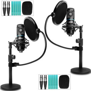 Movo 2-Pack Universal Cardioid Podcasting Microphone Bundle with Tabletop Mic Stand and Pop Filter for XLR Outputs - 1 of 4
