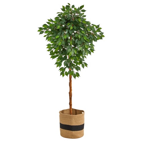 Nearly Natural 6-ft Artificial Ficus Tree with Handmade Jute & Cotton Basket - image 1 of 4