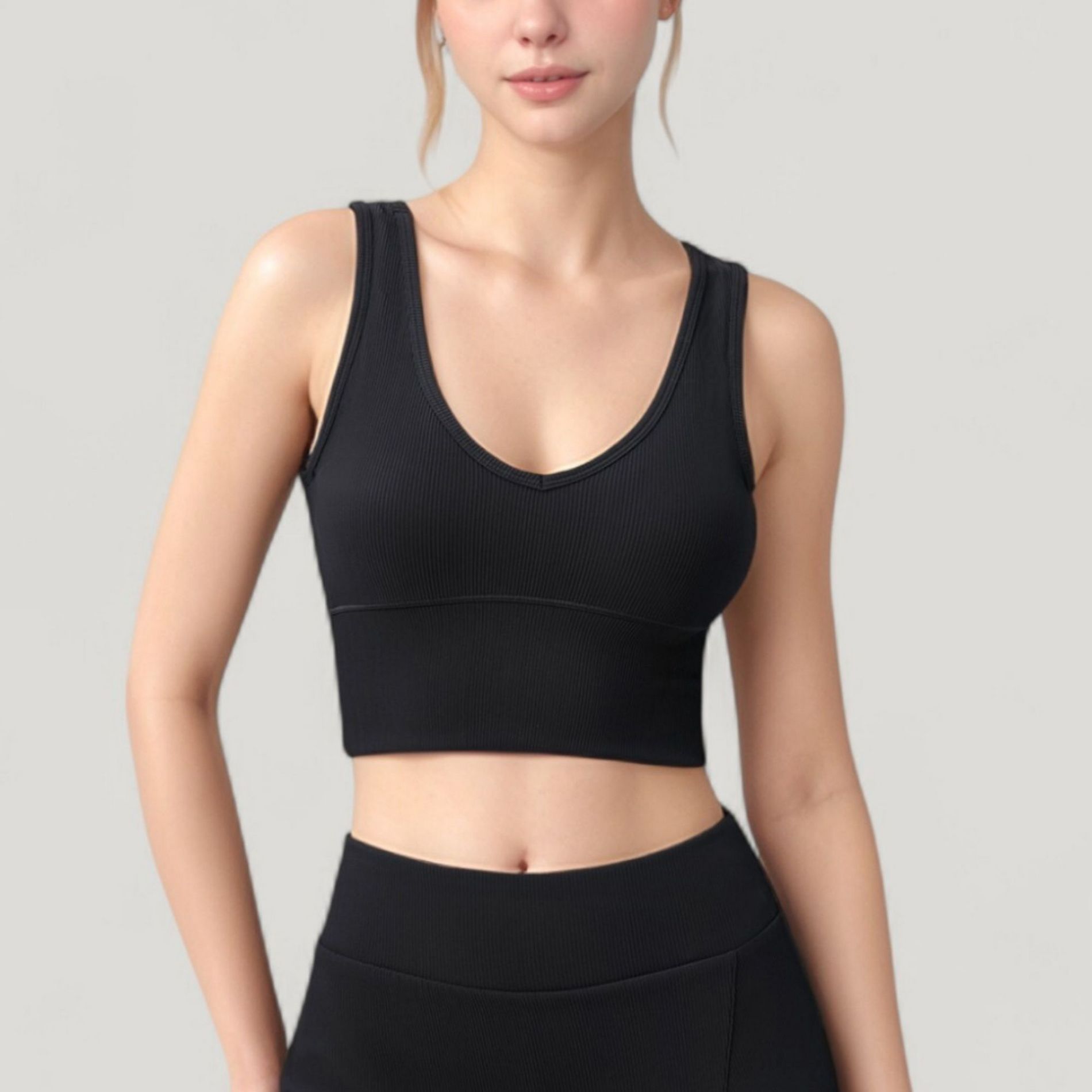 Anna-Kaci Active Women's Ribbed Sports Bra with Wide Straps and Scoop Neckline for Low to Medium Impact Activities