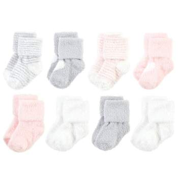 Hudson Baby Infant Girl Cozy Chenille Newborn and Terry Socks, Pink Heart